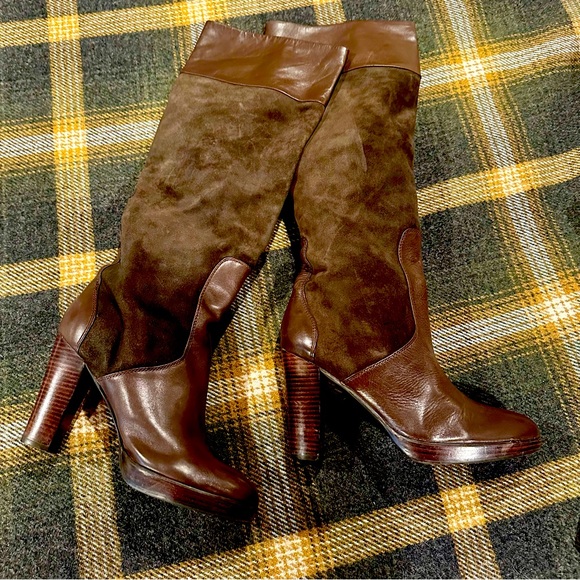 STEVEN by Steve Madden high heel tall brown suede and leather boots, size 10 - Picture 1 of 4